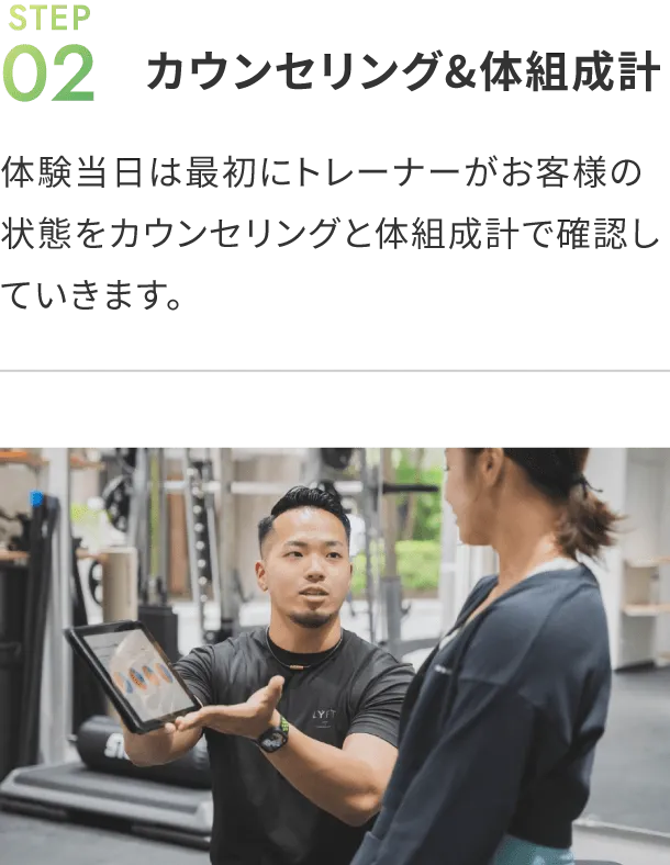 メディトレの体験の流れ/02カウンセリング&体組成計